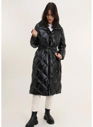 Μαύρο μακρύ Μπουφάν puffer καπιτονέ με κουκούλα AT. Jackets - 39327