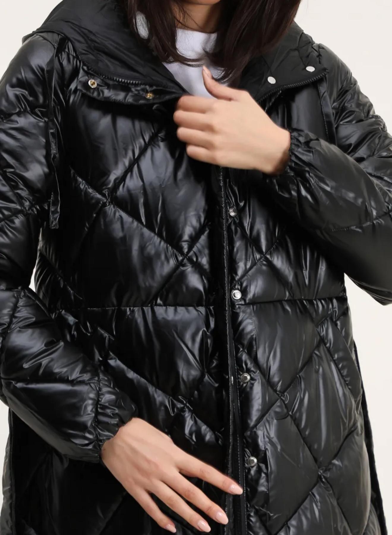 Μαύρο μακρύ Μπουφάν puffer καπιτονέ με κουκούλα AT. Jackets - 2