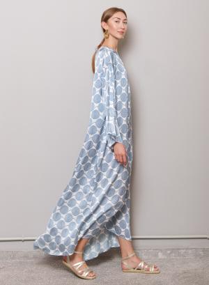 Λεύκο-Μπλε μακρύ Φόρεμα με τύπωμα σπείρα "Athena" Capetanissa - 32364