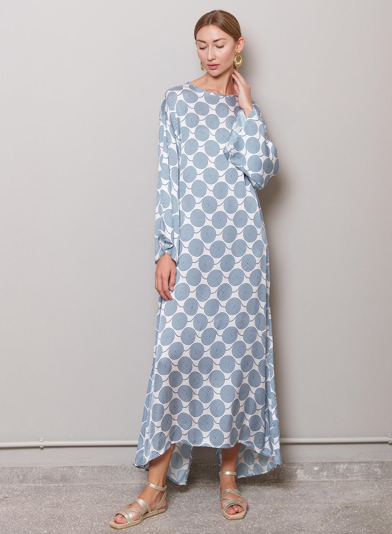 White-Blue long Dress with spiral print "Athena" Capetanissa - 3