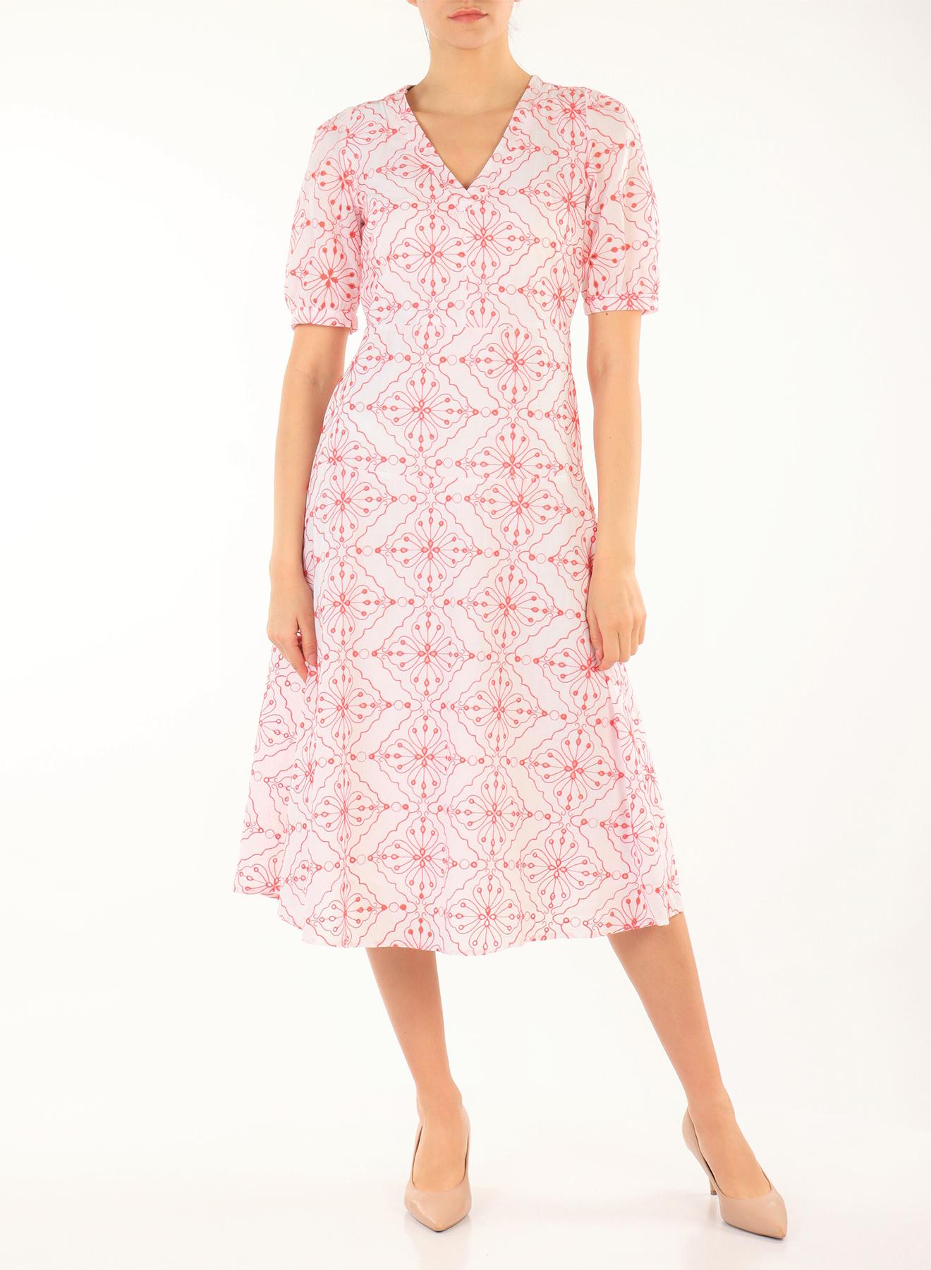 Broderie dress with V-neck and short sleeves - 1