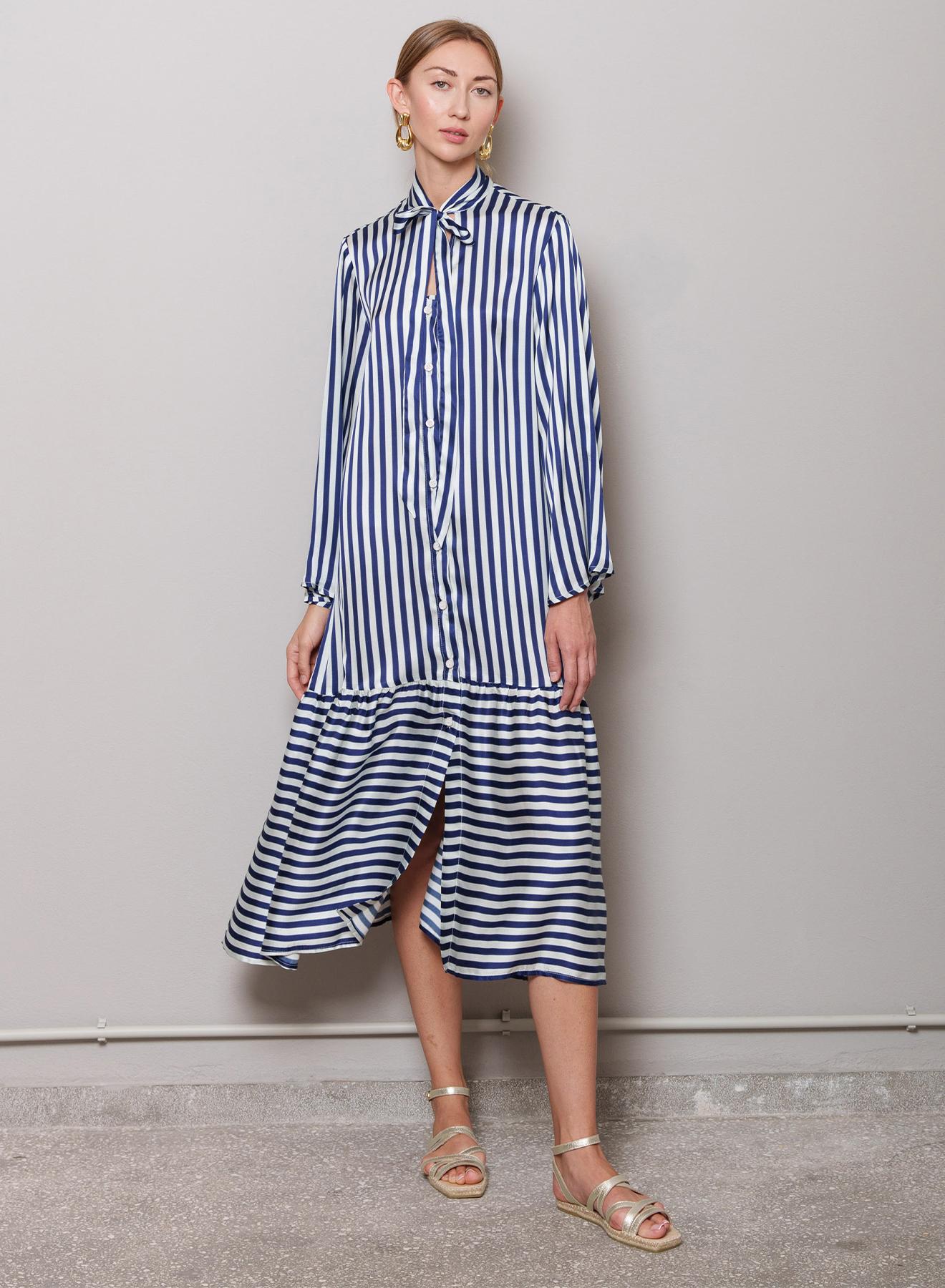 Blue-White chemisier Dress with stripes and long sleeves "Thalia" Capetanissa - 2