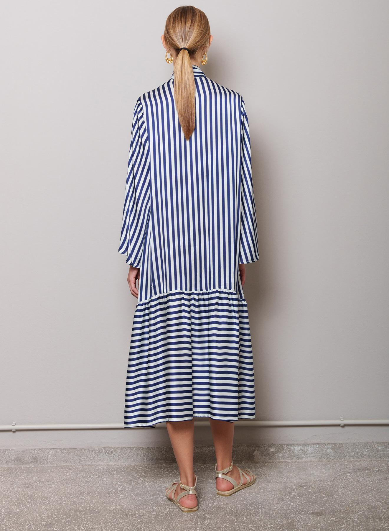 Blue-White chemisier Dress with stripes and long sleeves "Thalia" Capetanissa - 4