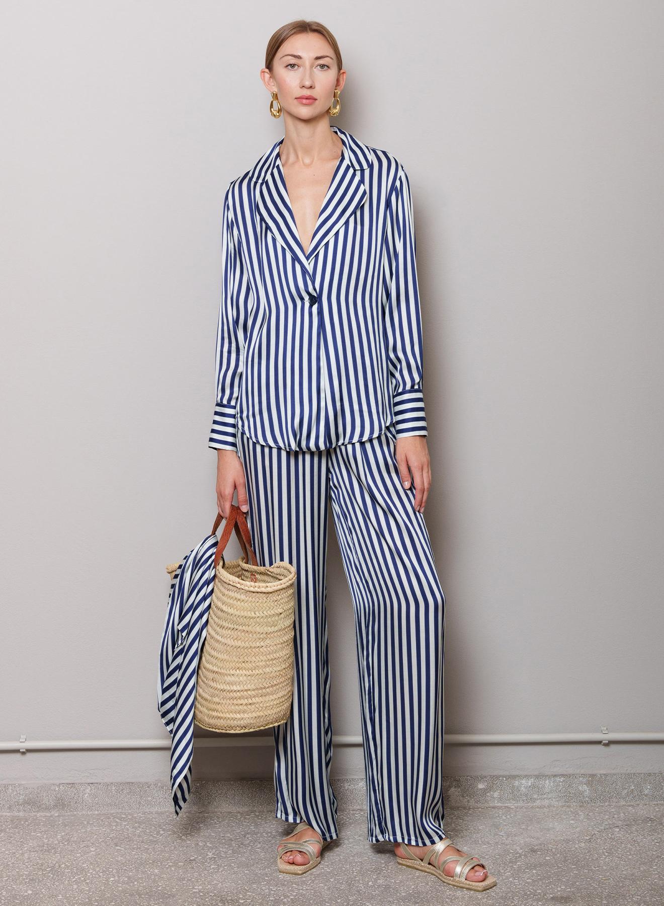 Blue-White drawstring Trousers with elasticated waist, with stripes "Costa" Capetanissa - 1