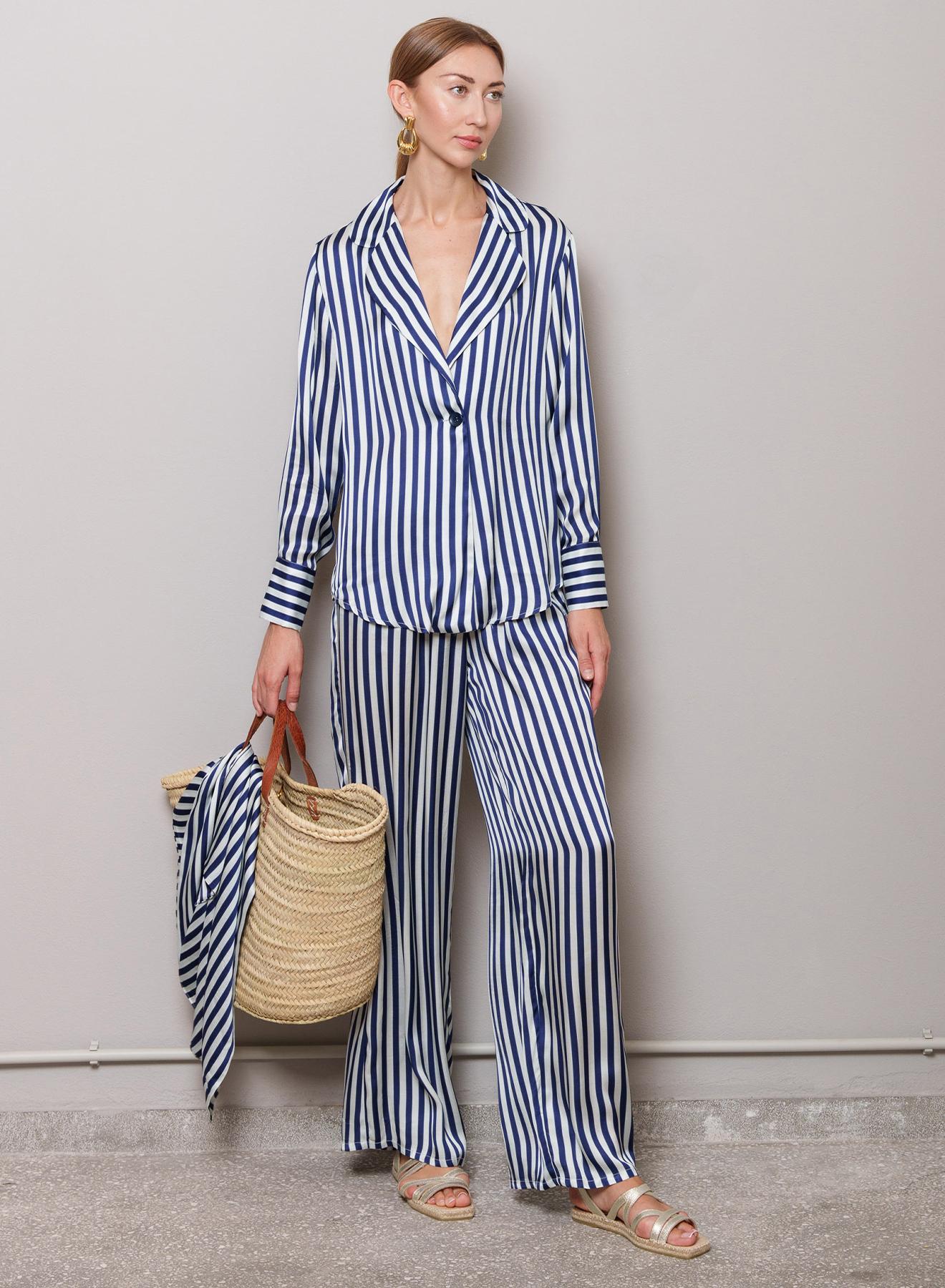 Blue-White one buttoned Jacket with stripes "Yve" Capetanissa - 3