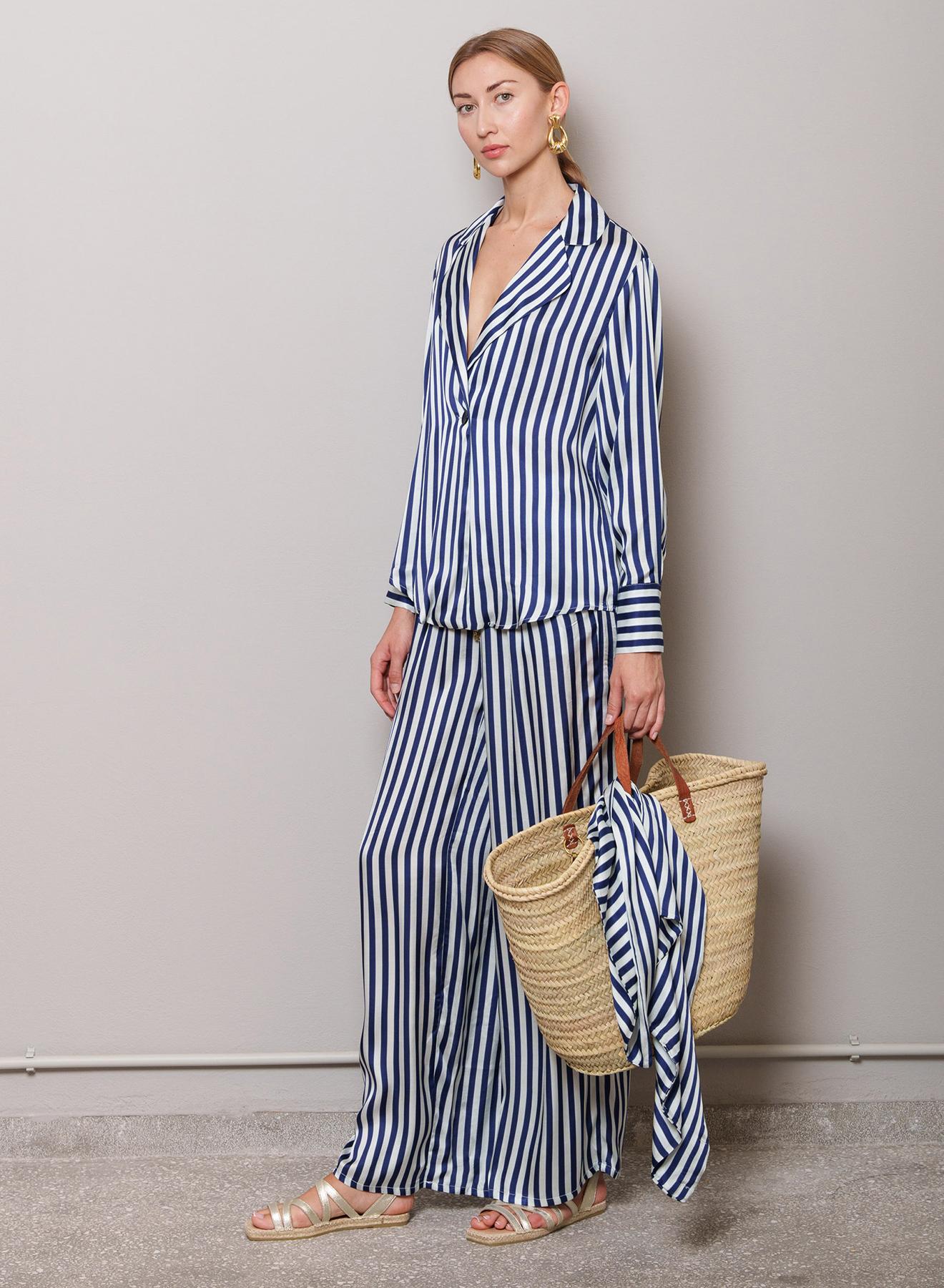 Blue-White one buttoned Jacket with stripes "Yve" Capetanissa - 4