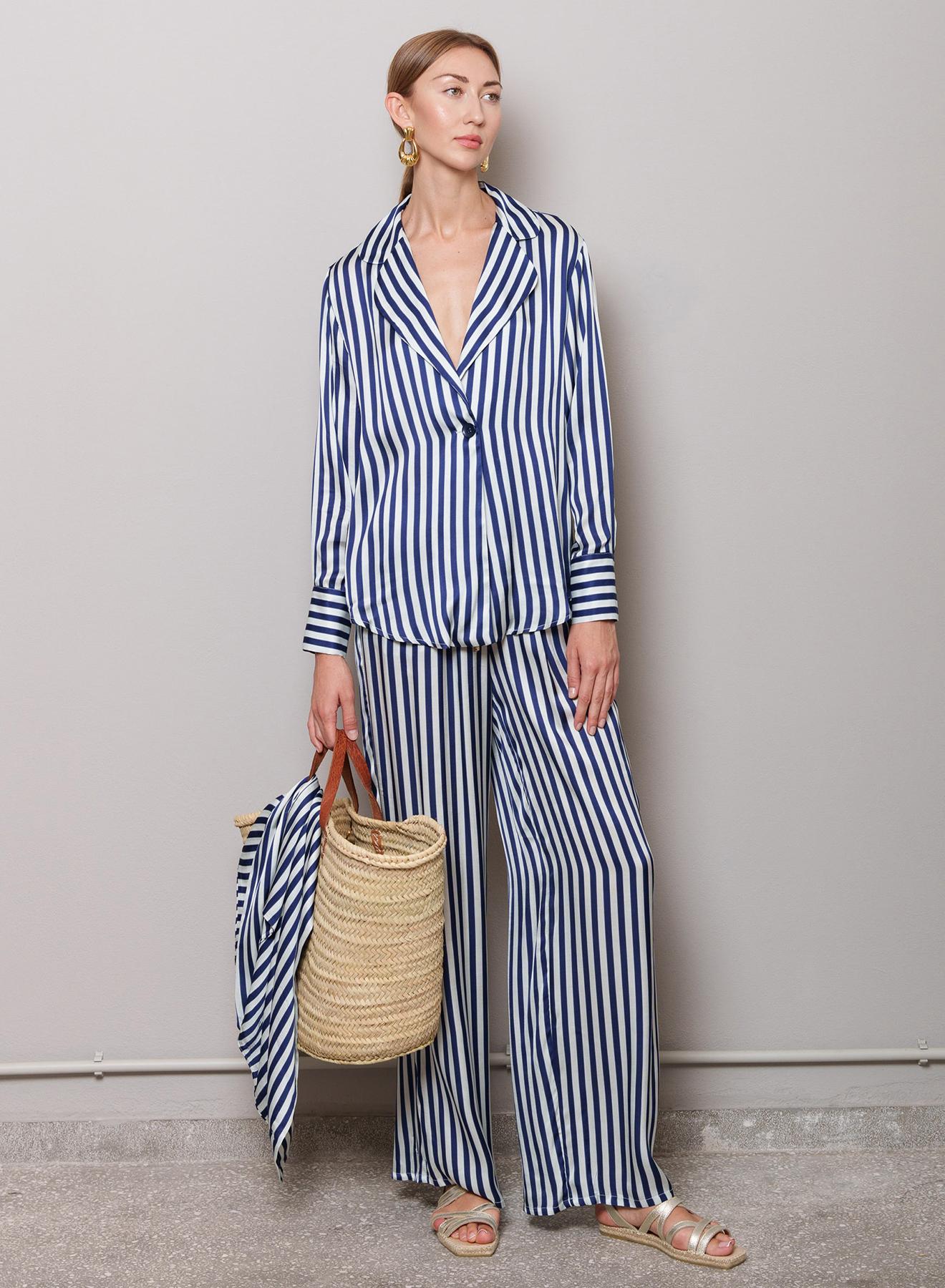 Blue-White drawstring Trousers with elasticated waist, with stripes "Costa" Capetanissa - 4