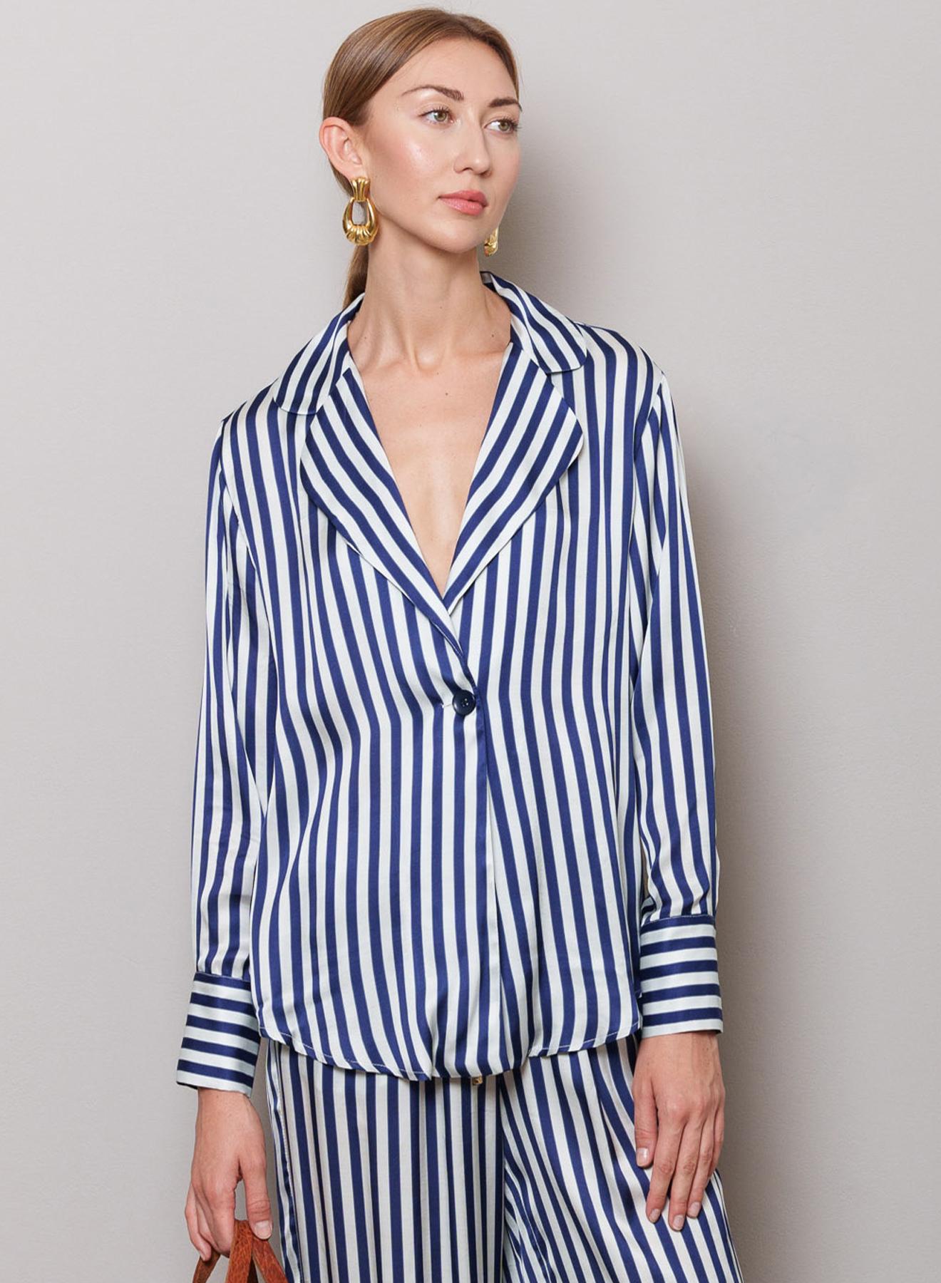 Blue-White one buttoned Jacket with stripes "Yve" Capetanissa - 1