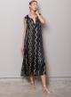 Navy Blue-Gold sleeveless Dress wave print "Erin" Capetanissa - 0