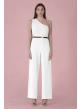 White one-shoulder Jumpsuit with belt R.R - 0