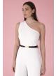 White one-shoulder Jumpsuit with belt R.R - 1