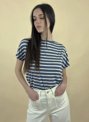 Μπλε ριγέ T-shirt με κοντά μανίκια Emme Marella - 47457