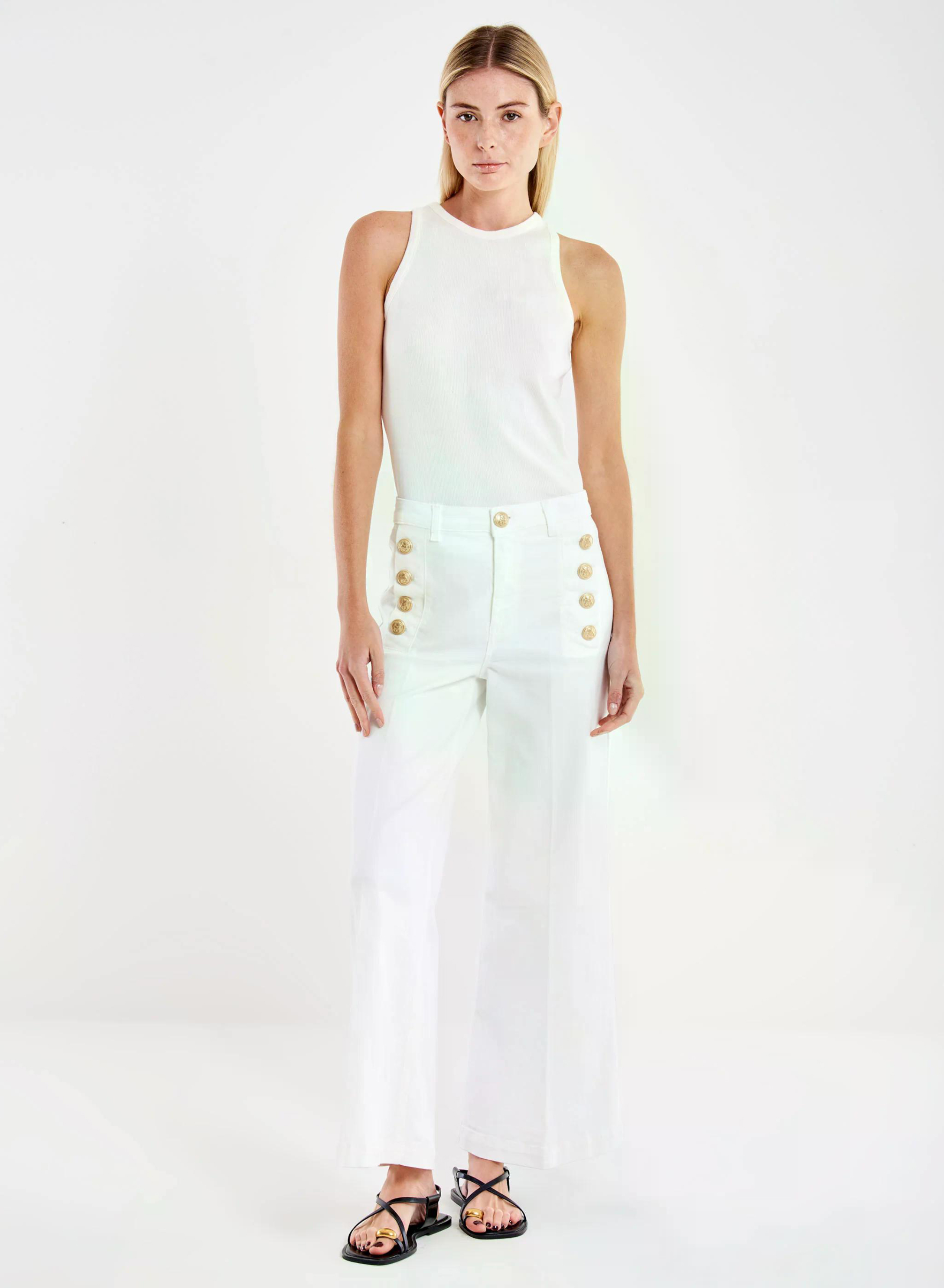 Λευκό wide legs Παντελόνι Jeans Cristina με χρυσά κουμπιά στις τσέπες Vicolo - 0