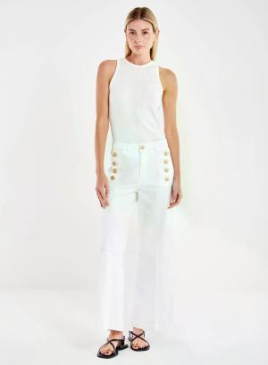 Λευκό wide legs Παντελόνι Jeans Cristina με χρυσά κουμπιά στις τσέπες Vicolo - 57326