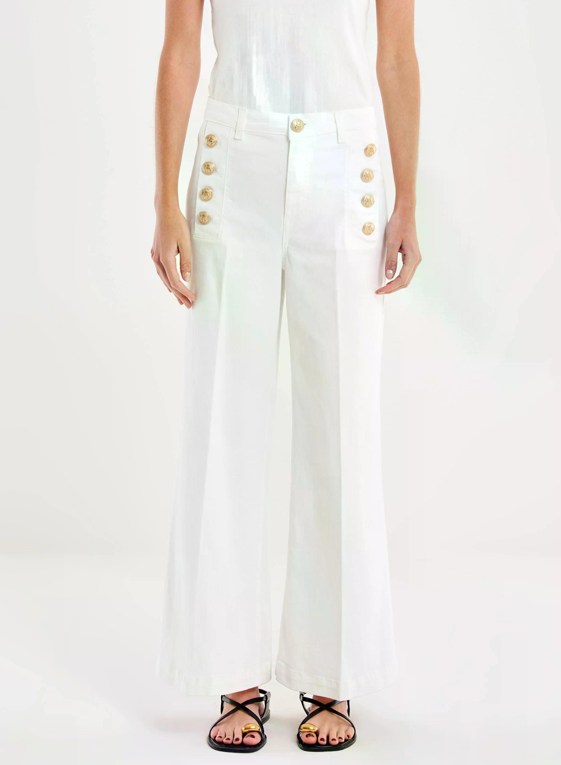 Λευκό wide legs Παντελόνι Jeans Cristina με χρυσά κουμπιά στις τσέπες Vicolo - 1