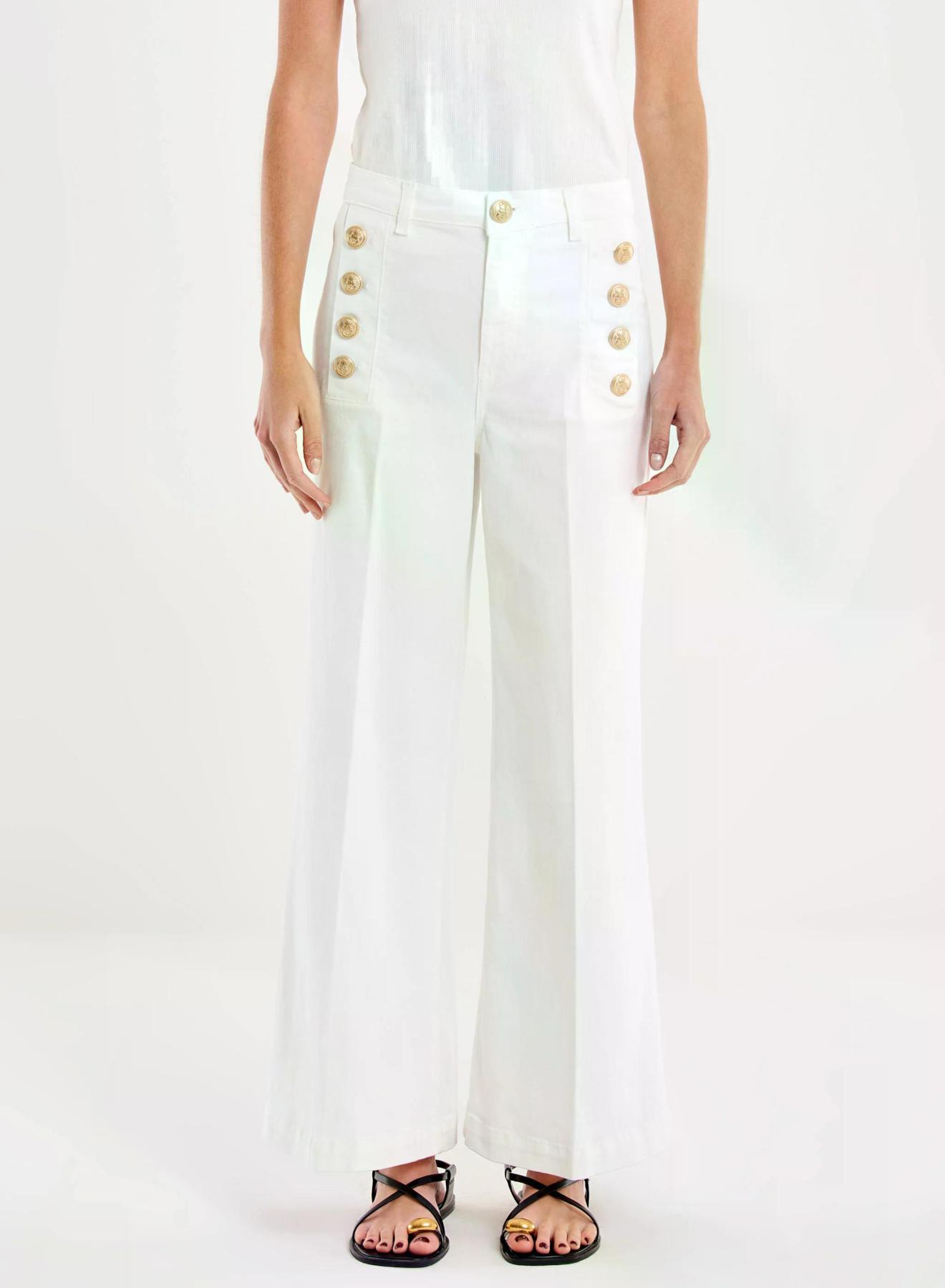 Λευκό wide legs Παντελόνι Jeans Cristina με χρυσά κουμπιά στις τσέπες Vicolo - 2
