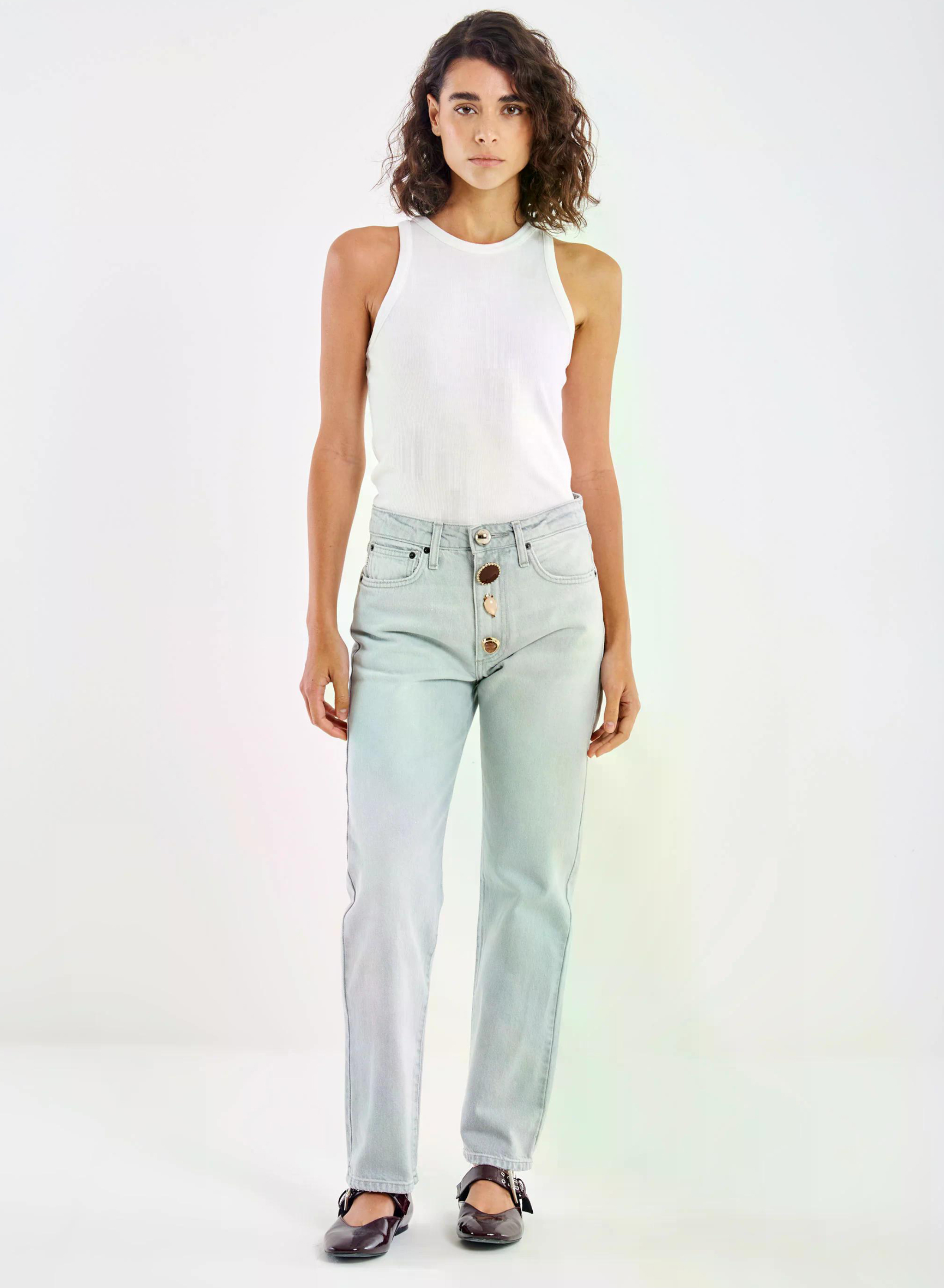 Grey Zoe Jeans with decorative crystal buttons Vicolo - 0