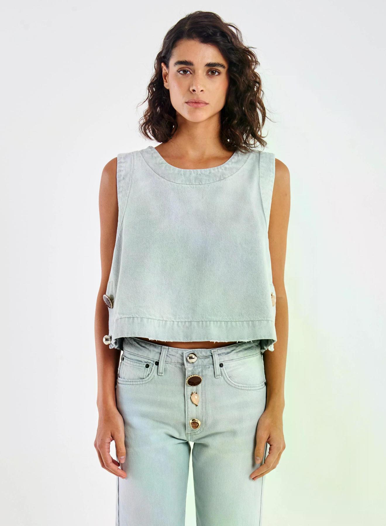 Γκρι αμάνικο Jean Τοπ με διακοσμητικά κουμπιά με κρύσταλλα Vicolo - 2