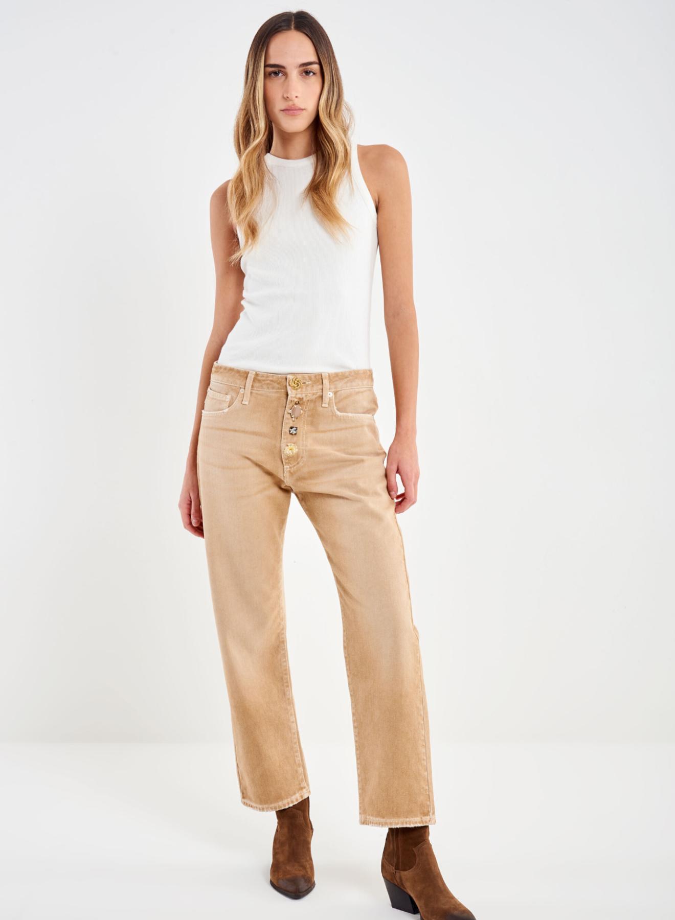 Camel Zoe Jeans with decorative crystal buttons Vicolo - 1