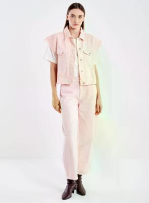 Ροζ Παλ αμάνικο Μπουφά Jean με ξέφτια στα μανίκια Vicolo - 57422