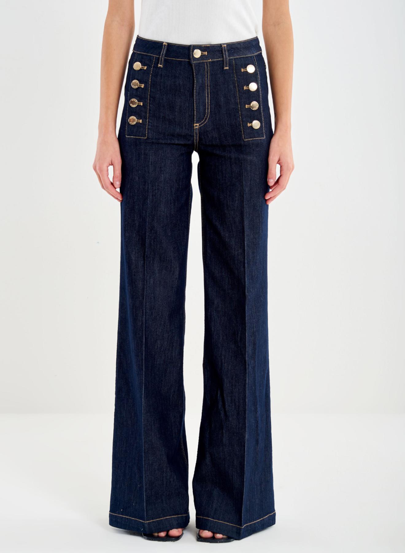 Navy Blue Giudith wide legs Jeans with gold buttons on the pockets Vicolo - 2