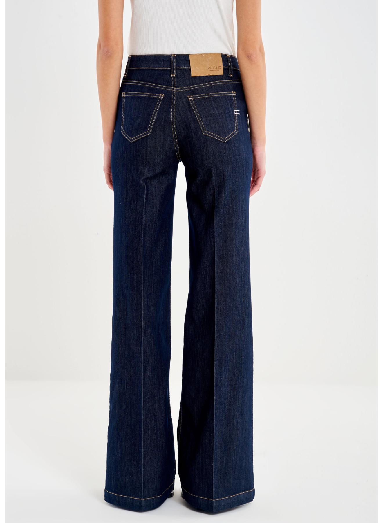 Navy Blue Giudith wide legs Jeans with gold buttons on the pockets Vicolo - 3