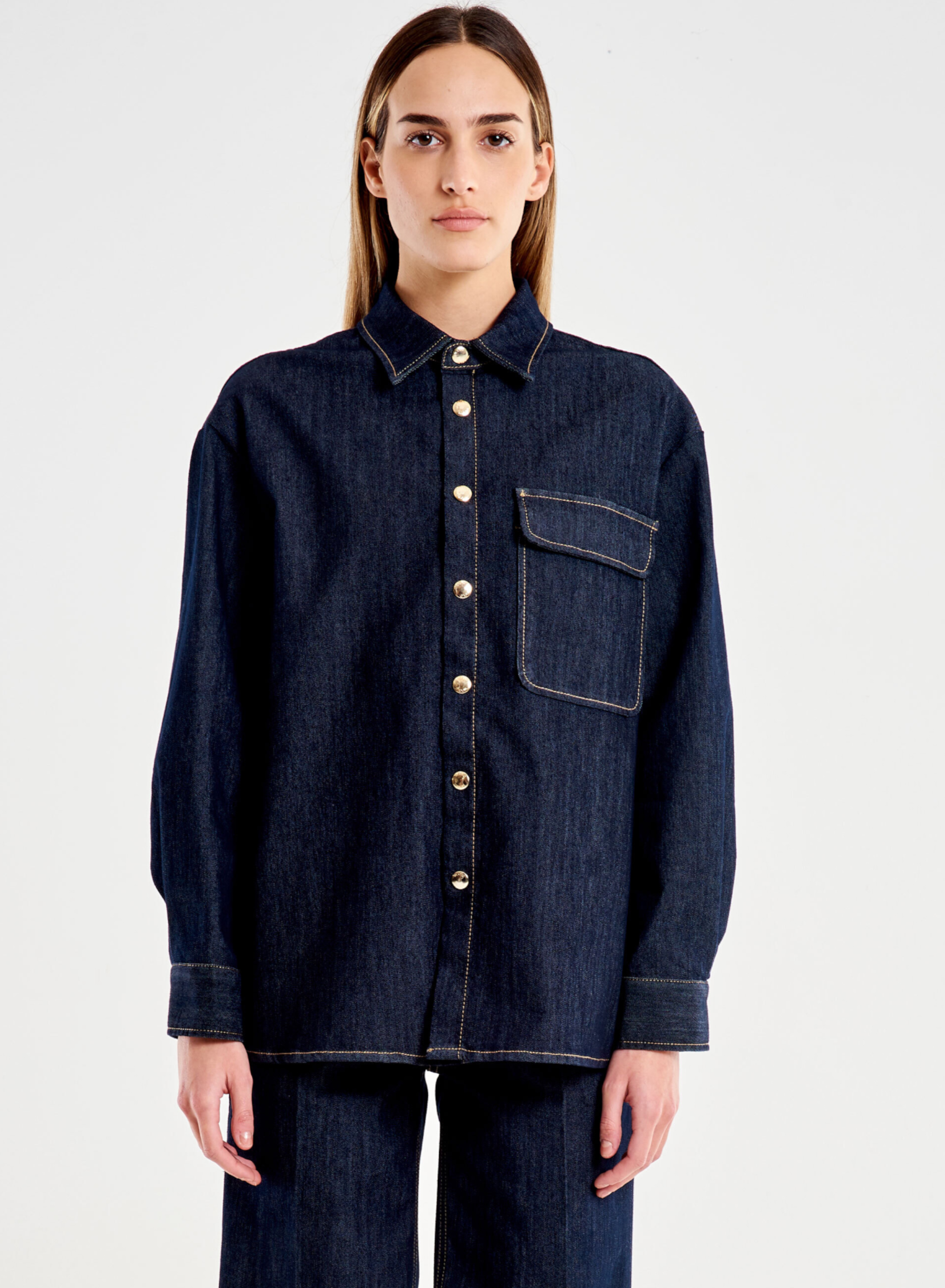Navy Blue denim Shirt Melina Vicolo - 1