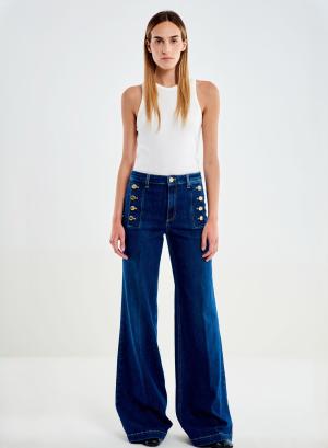 Μπλε wide legs Παντελόνι Jean Giudith με διακοσμητικά μεταλλικά κουμπιά Vicolo - 65296