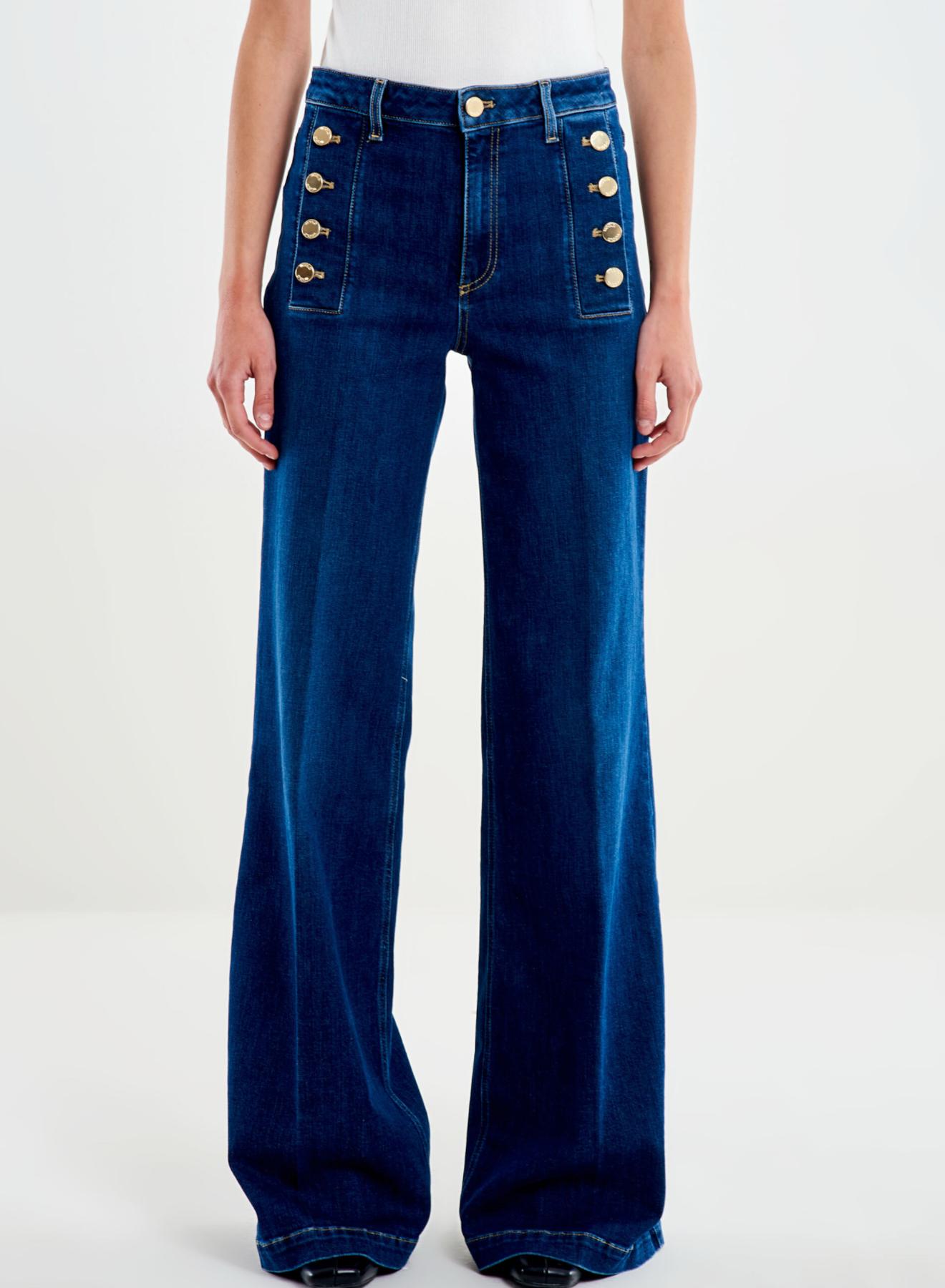 Μπλε wide legs Παντελόνι Jean Giudith με διακοσμητικά μεταλλικά κουμπιά Vicolo - 2