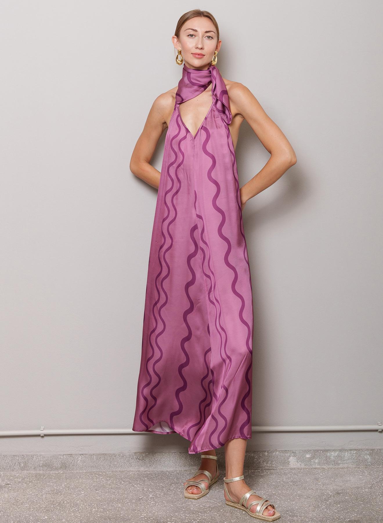 Pink twill Foulard with wave prints "Cap" Capetanissa - 3