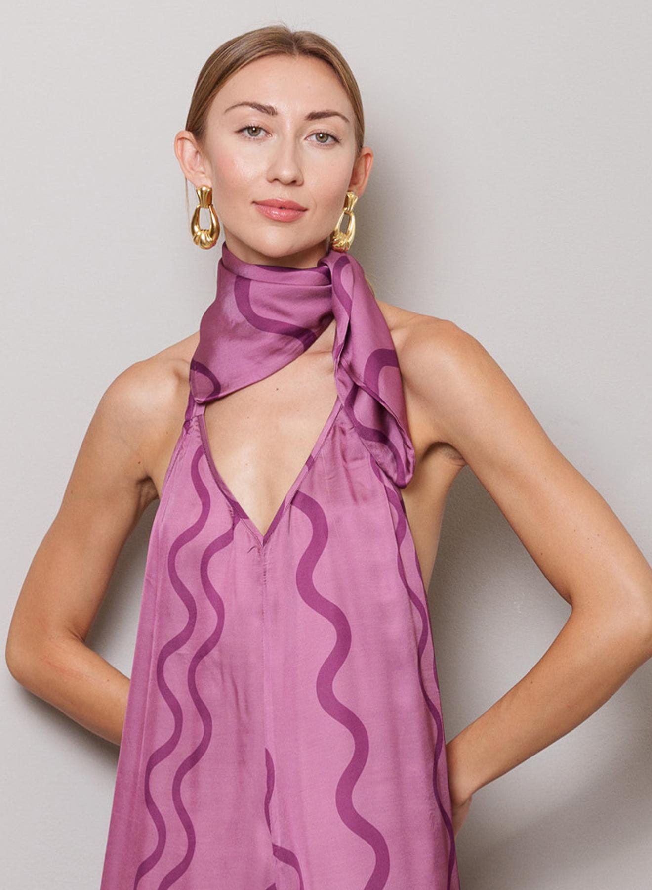 Pink twill Foulard with wave prints "Cap" Capetanissa - 1