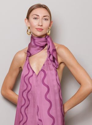 Pink twill Foulard with wave prints "Cap" Capetanissa - 33921