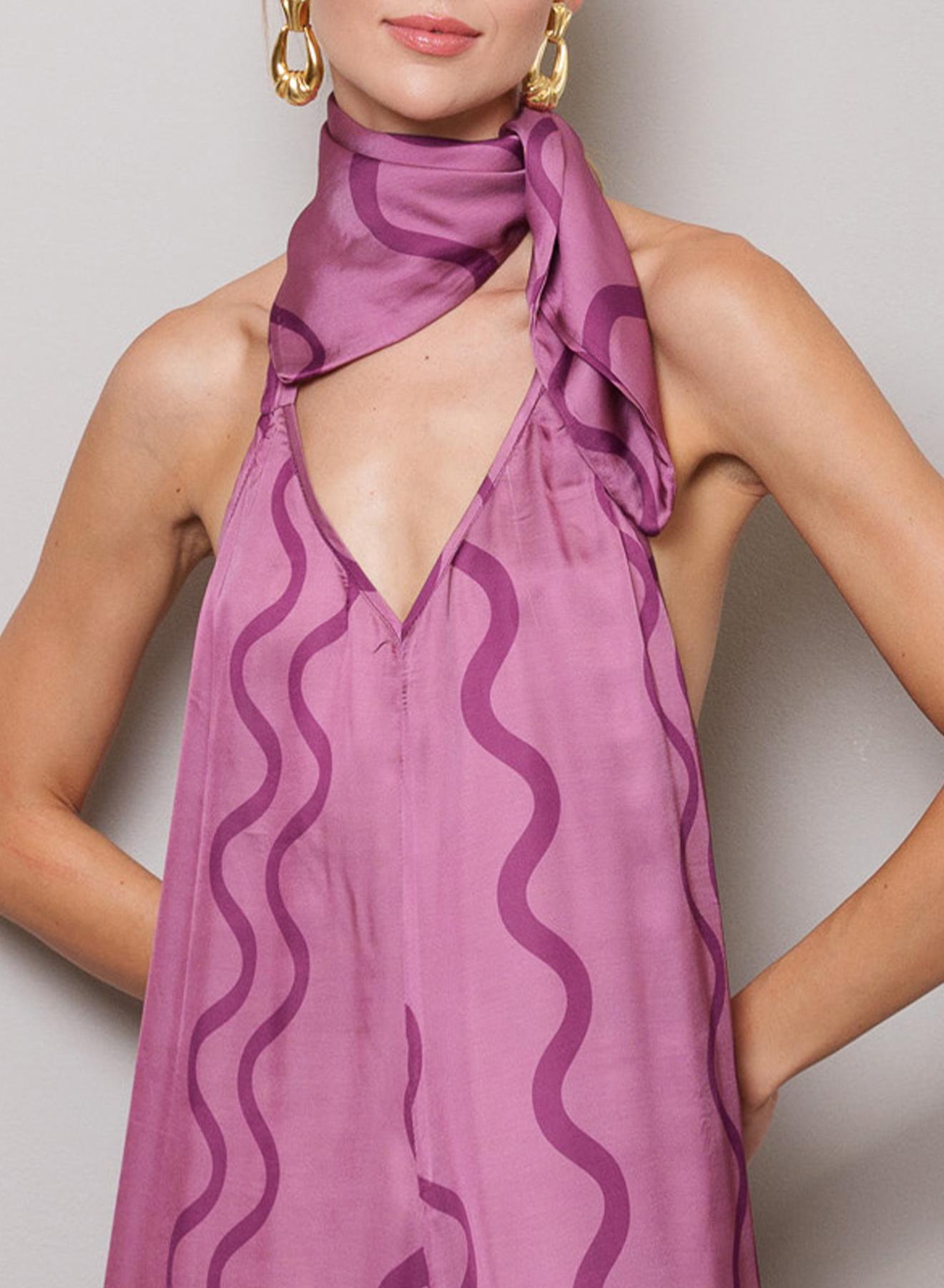 Pink twill Foulard with wave prints "Cap" Capetanissa - 2