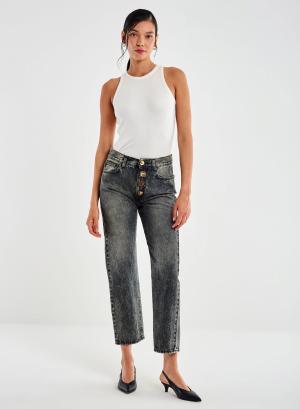 Black vintage effect Jeans with decorative crystal buttons Vicolo - 48687
