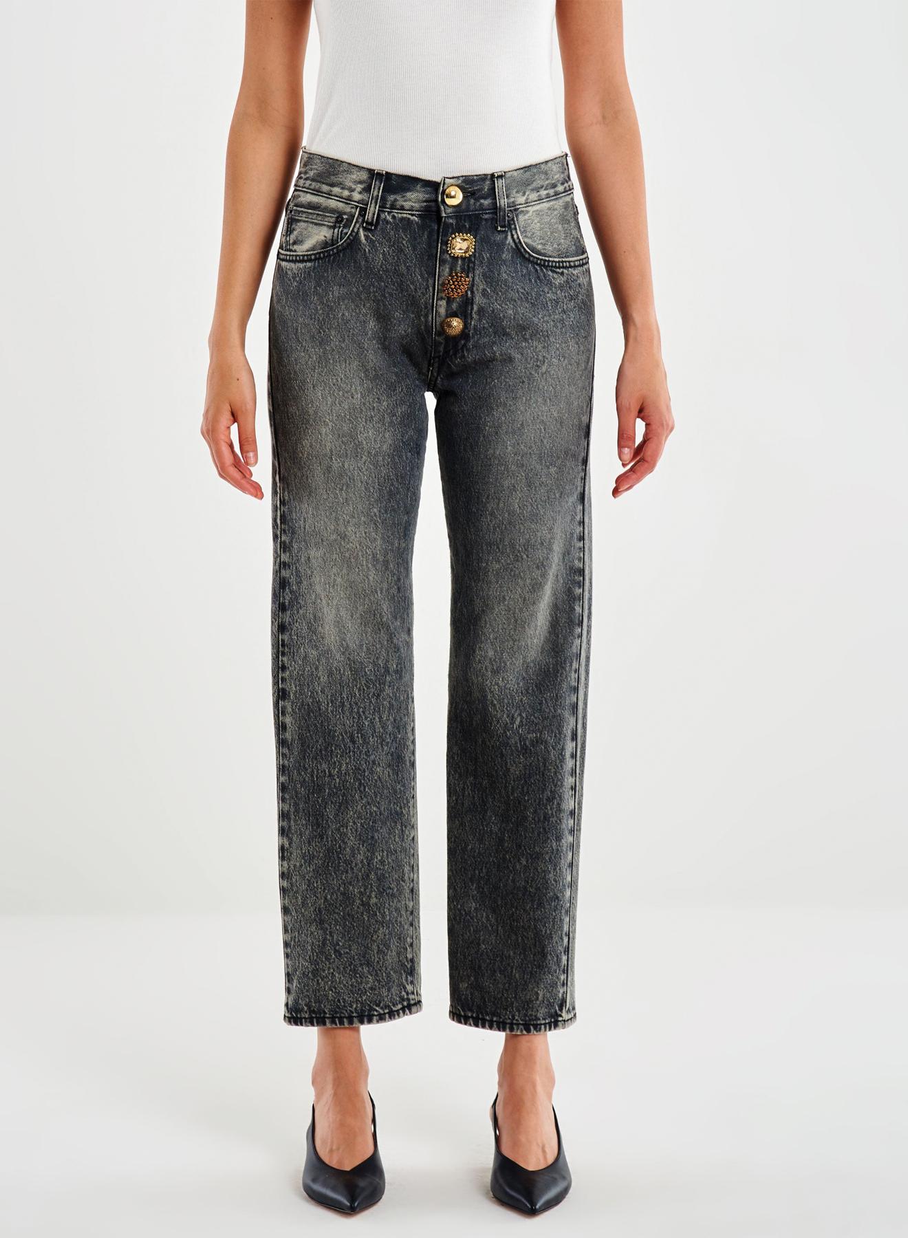Black vintage effect Jeans with decorative crystal buttons Vicolo - 2