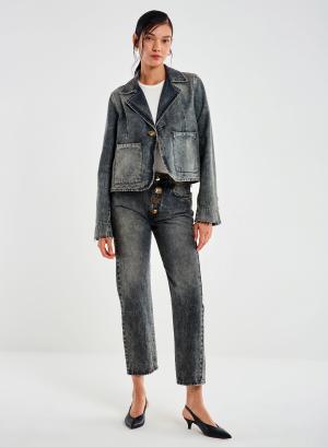 Black vintage effect Jeans Jacket with decorative crystal buttons Vicolo - 48693