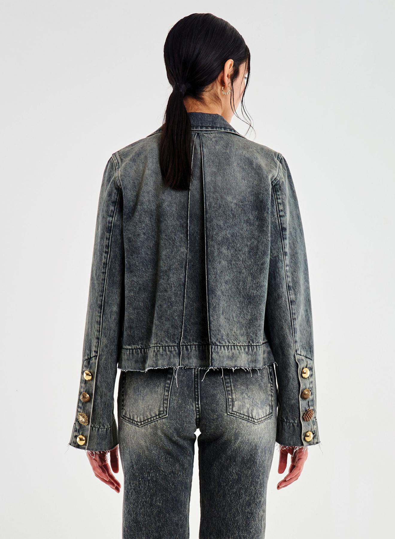 Black vintage effect Jeans Jacket with decorative crystal buttons Vicolo - 3