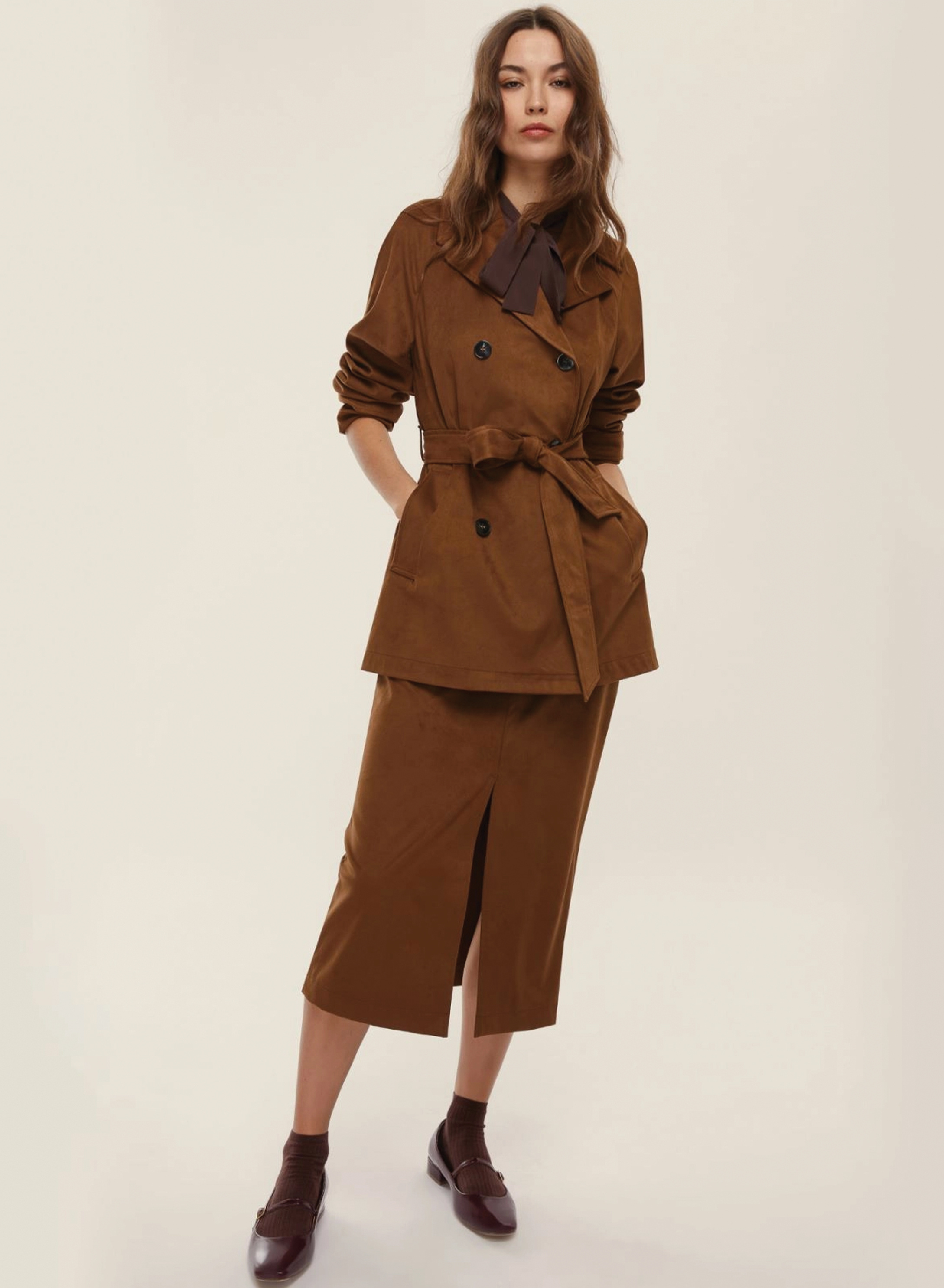 Chocolate straight fit Skirt with front and rear slits Emme Marella - 2