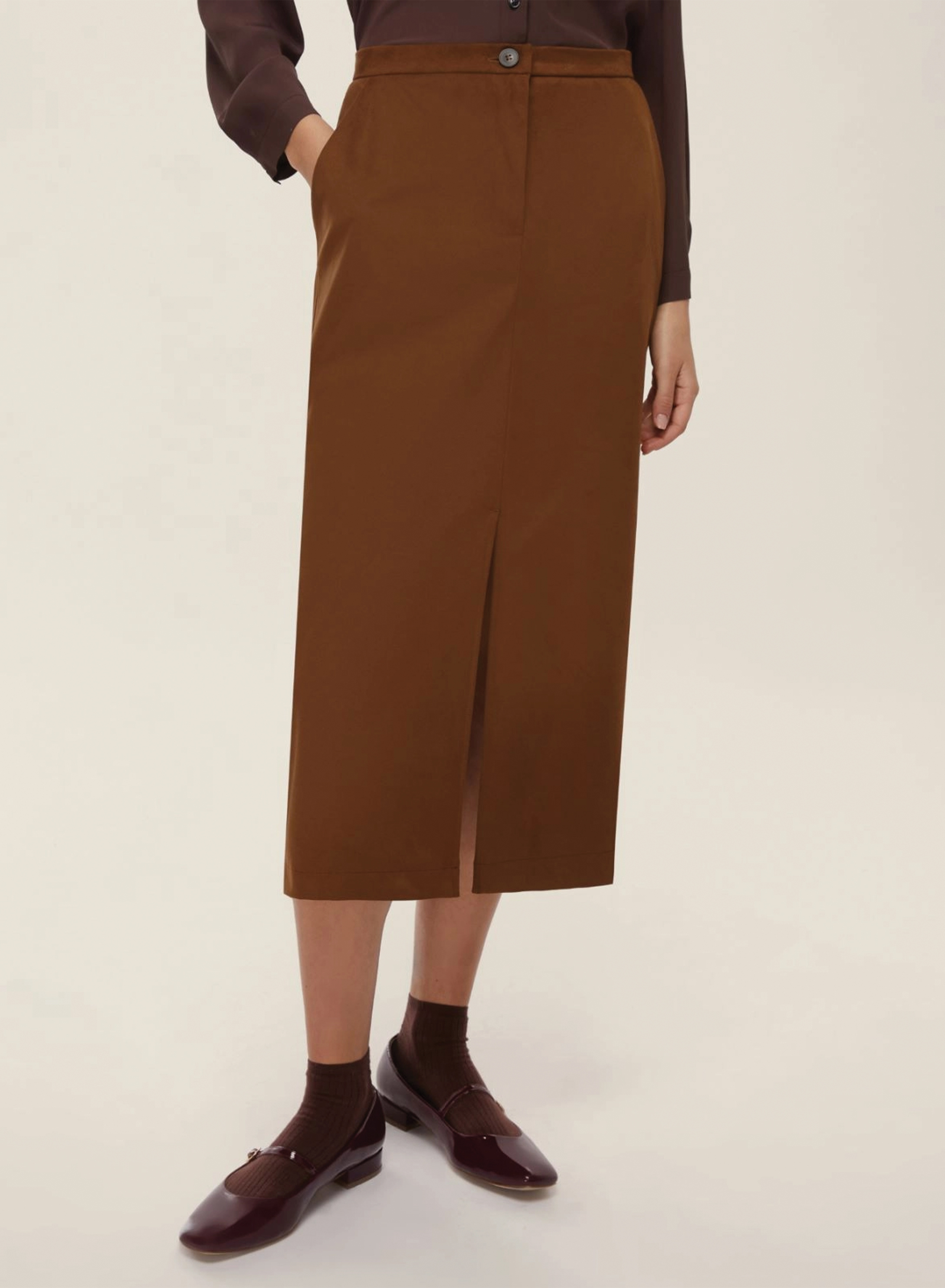 Chocolate straight fit Skirt with front and rear slits Emme Marella - 3