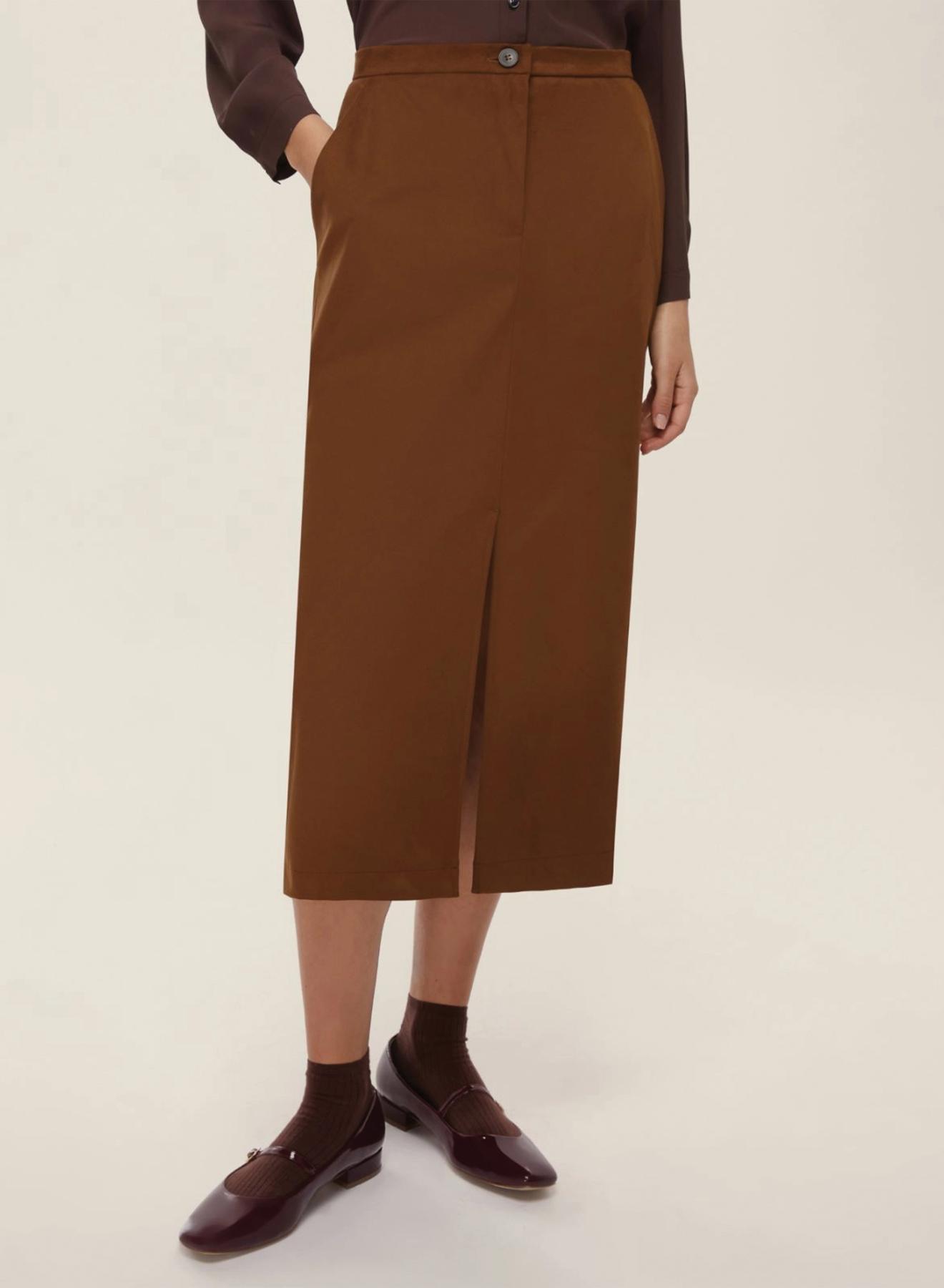 Chocolate straight fit Skirt with front and rear slits Emme Marella - 4