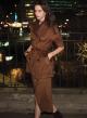 Chocolate straight fit Skirt with front and rear slits Emme Marella-5