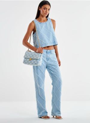 Light Blue sleeveless Top with textured details Vicolo - 40718