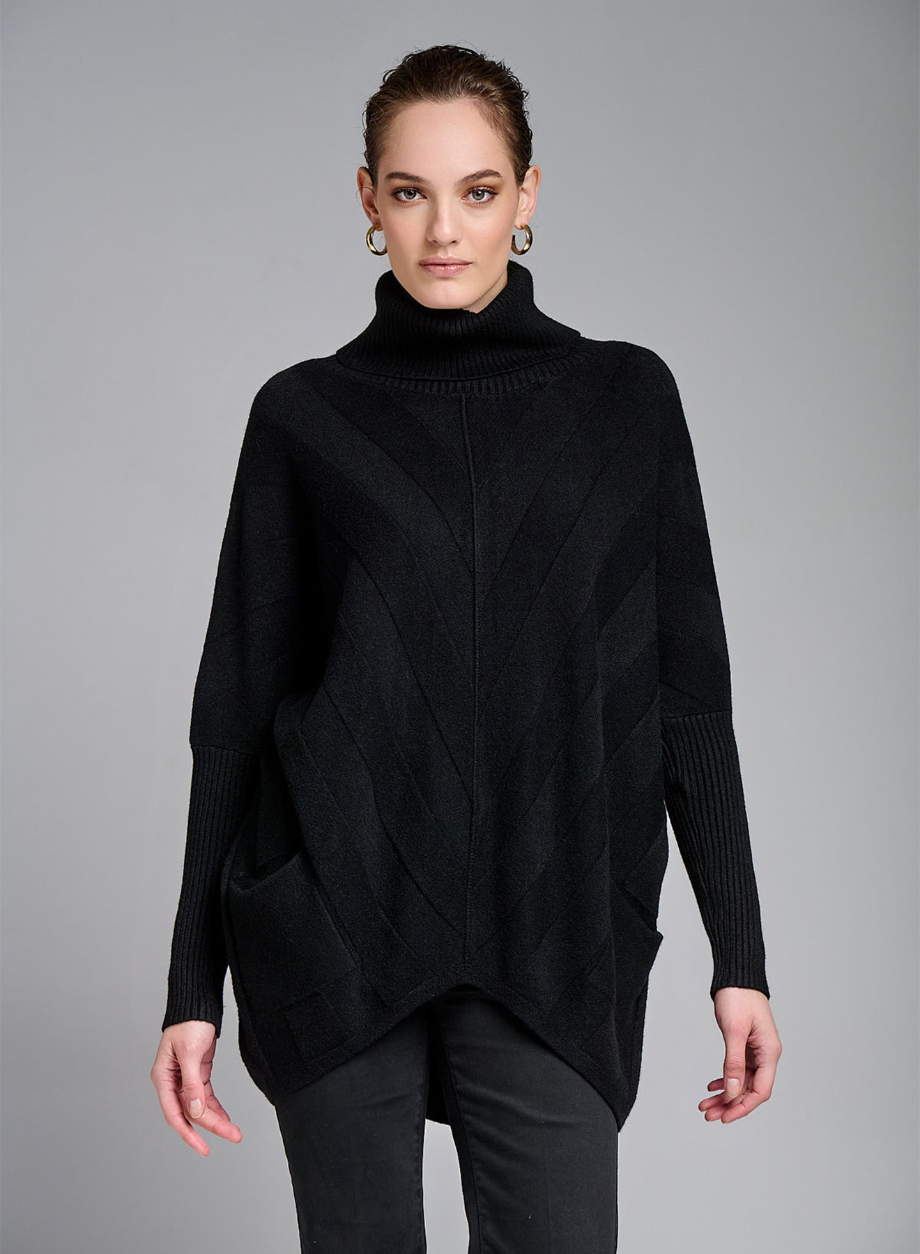 Πουλόβερ ζιβάγκο oversized με ανάγλυφες λεπτομέρειες και τσέπες - 2