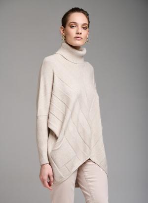 Oversized turtleneck sweater with textured details and pockets - 12928