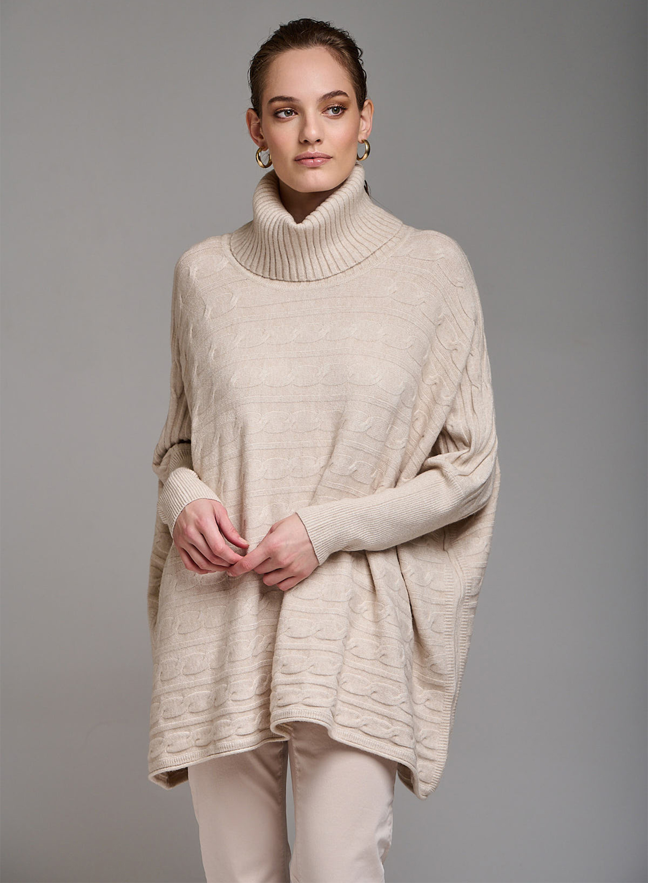 Oversized turtleneck sweater with textured details - 0