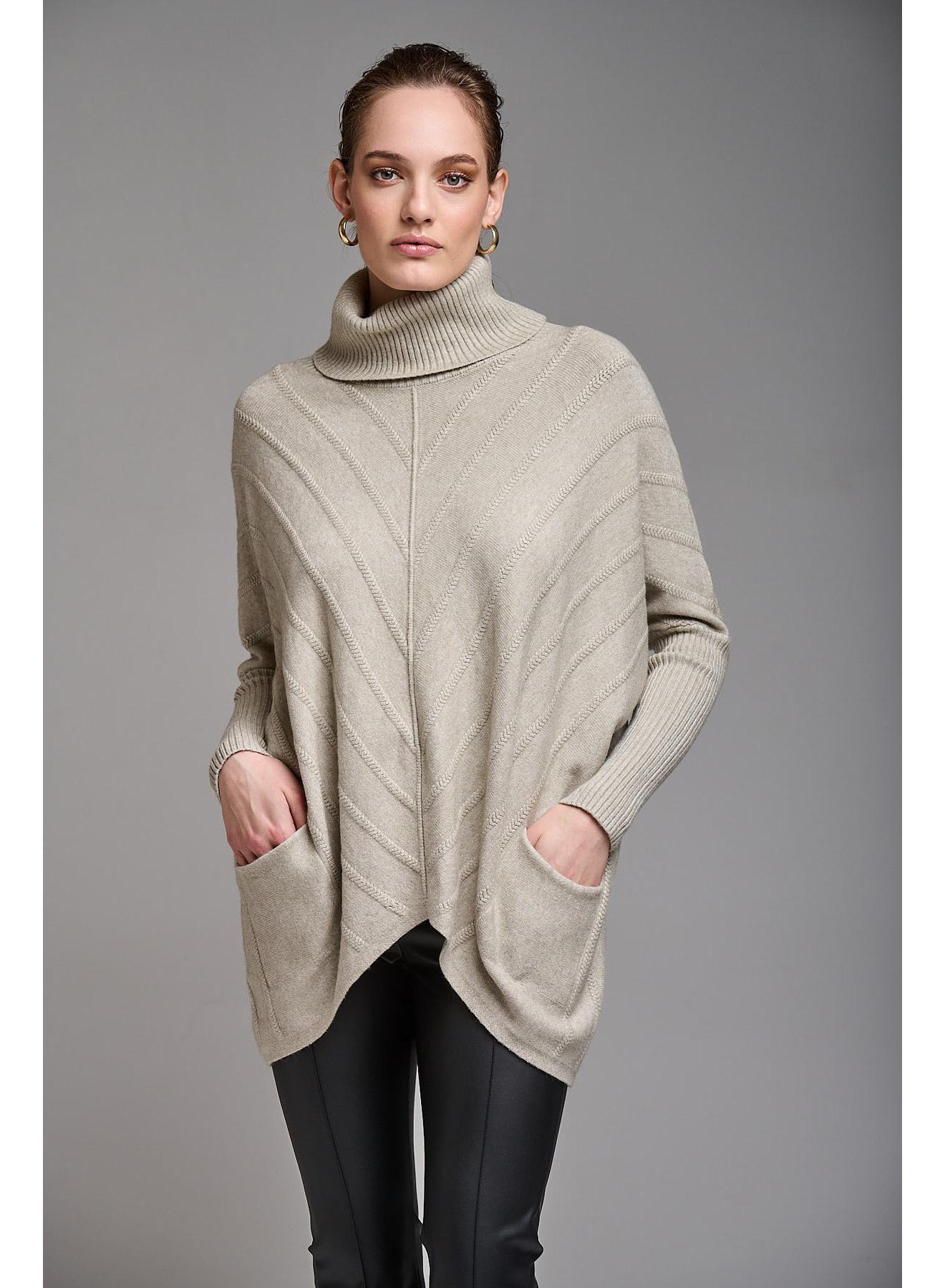 Oversized turtleneck sweater with textured details and pockets - 3
