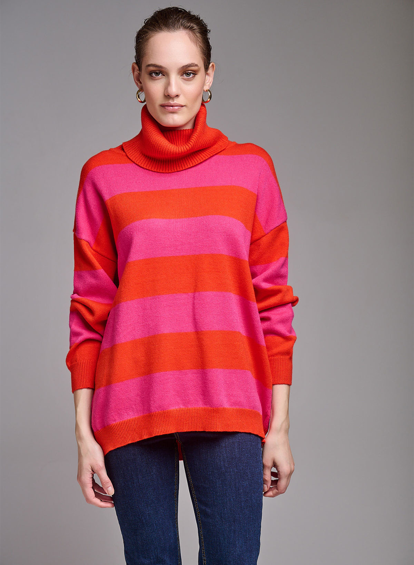 Turtleneck sweater with wide stripes - 0