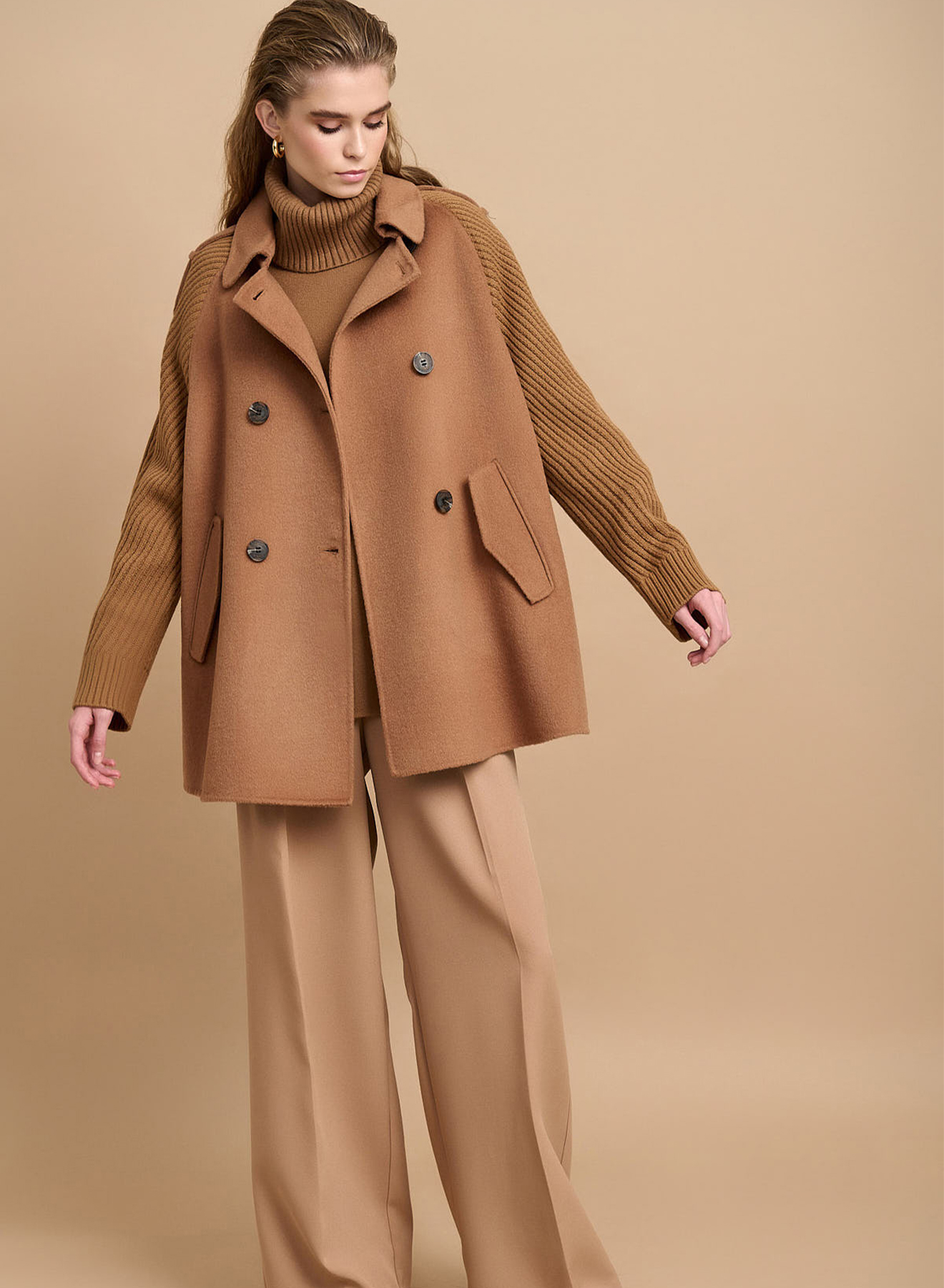 Cardigan Coat with knitted sleeves - 0