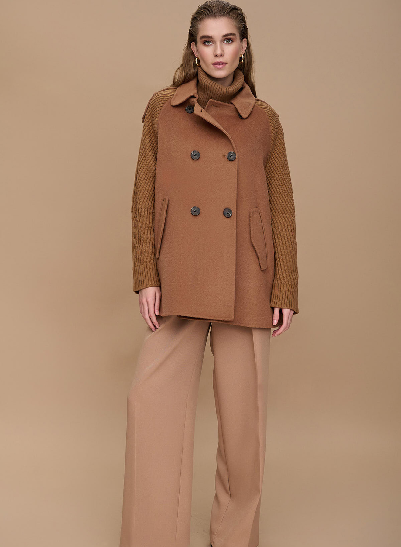 Cardigan Coat with knitted sleeves - 1