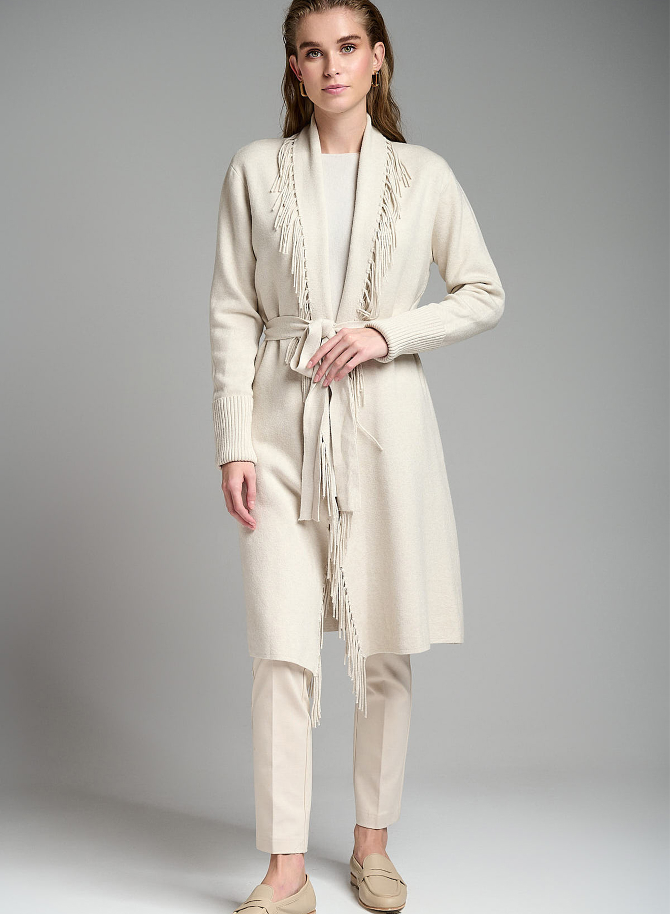 Knitted midi cardigan with belt and fringe - 2